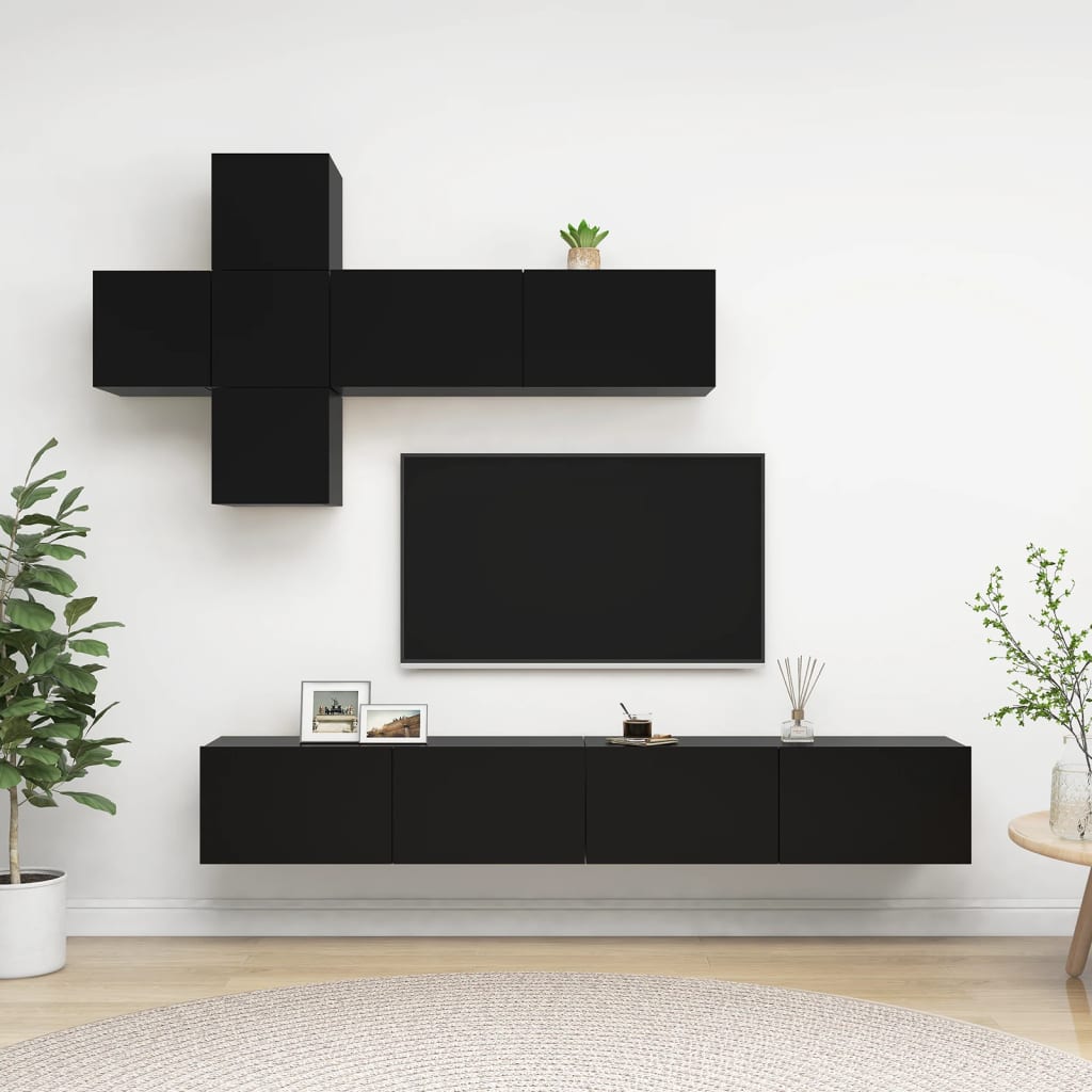 Vetonek Set de muebles de TV 7 piezas madera contrachapada negro