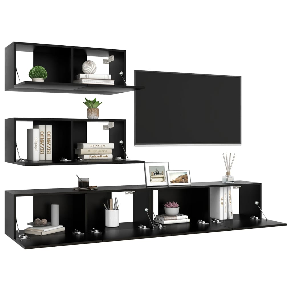 Set de muebles de salón TV 6 pzas madera de ingeniería negro