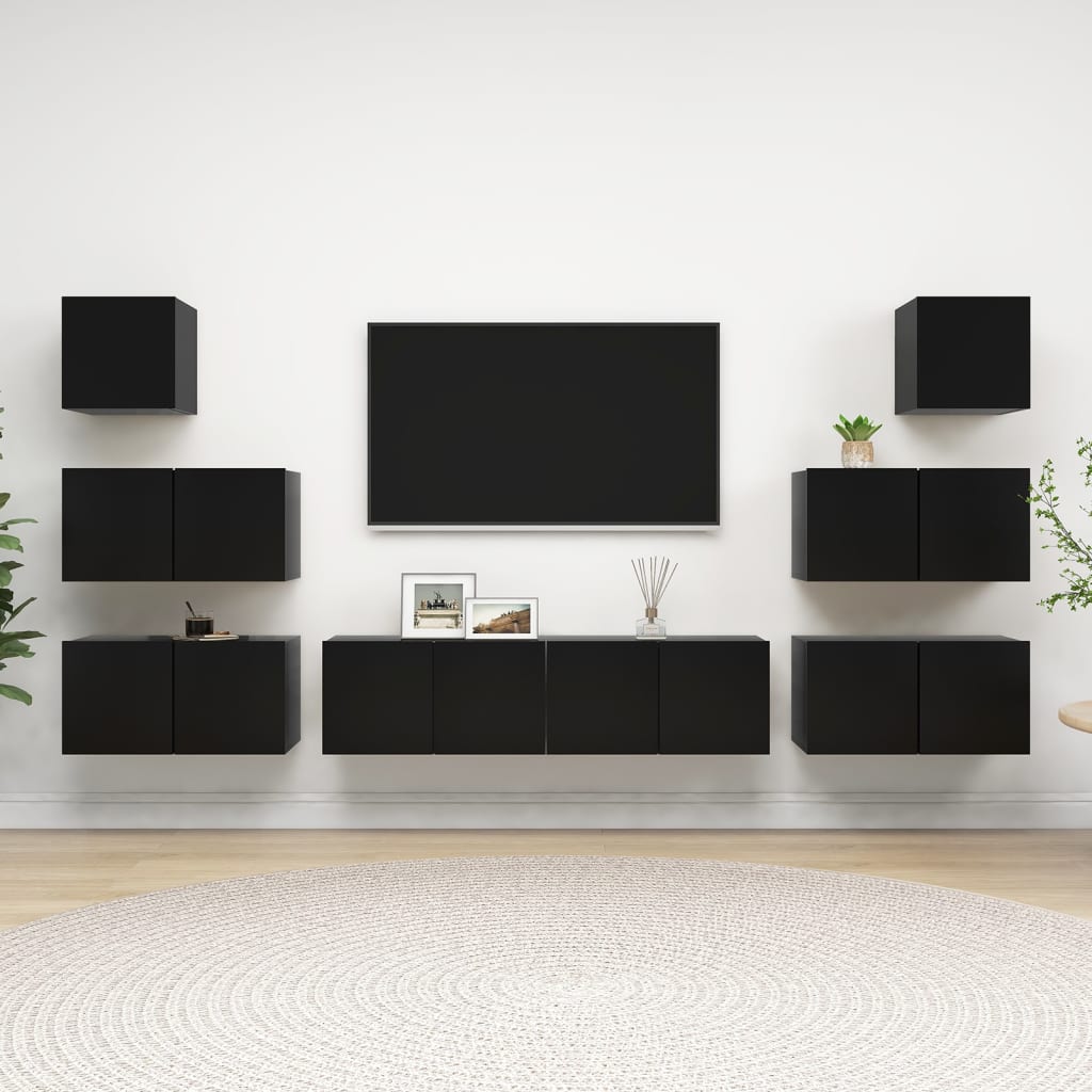 Vetonek Juego de mueble para TV de 8 piezas aglomerado negro 