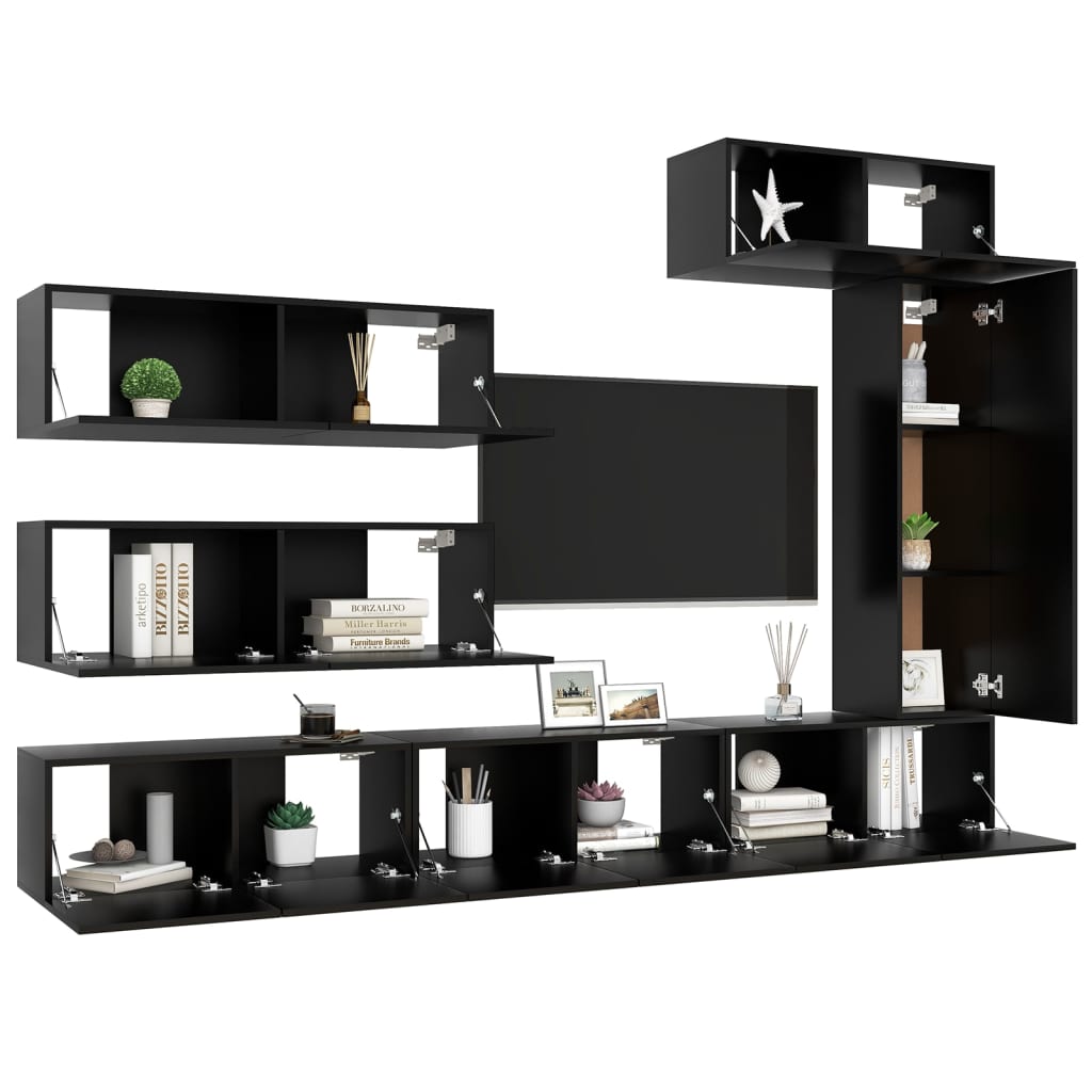 Black engineering tv lounge furniture set 7 pieces