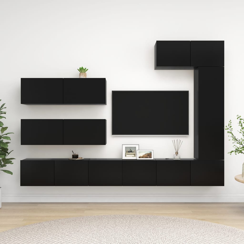 Vetonek Set de muebles de salón TV 7 piezas madera de ingeniería negro