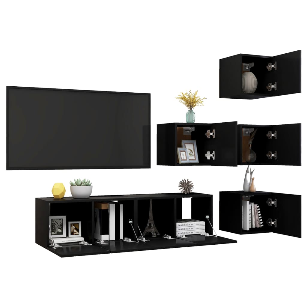 TV Living Room Set 6 pièces synthétisées noirs noirs noirs