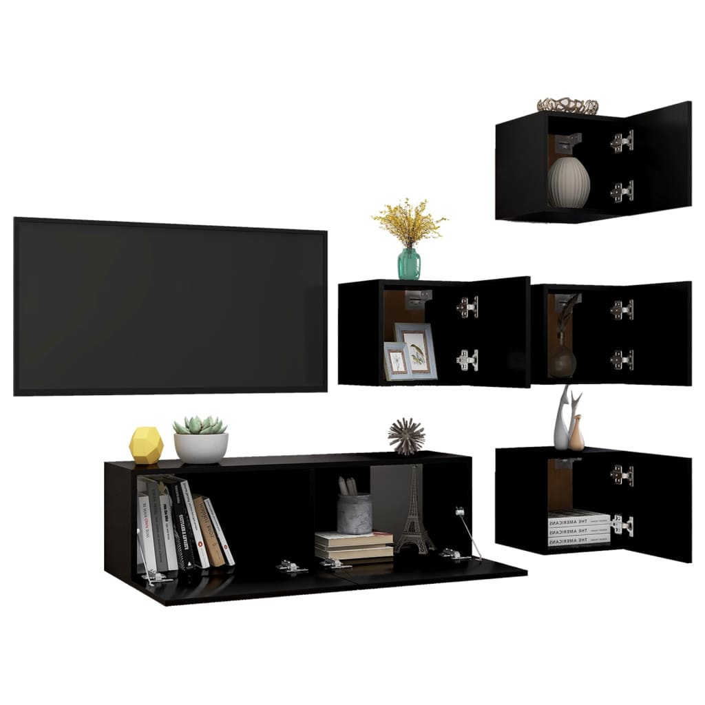 Conjunto de móveis de lounge de TV 5 PCs Black Engineering Wood