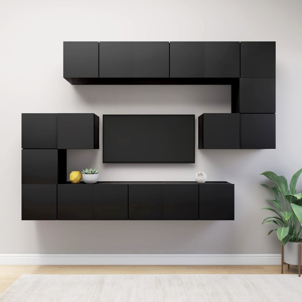 Vetonek Set de muebles de salón TV 10 piezas madera ingeniería negro