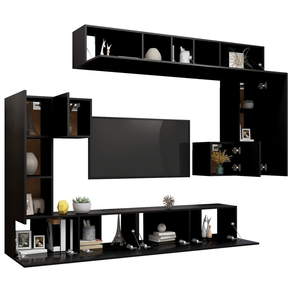 Set de muebles para TV 8 piezas madera negro vidaXL