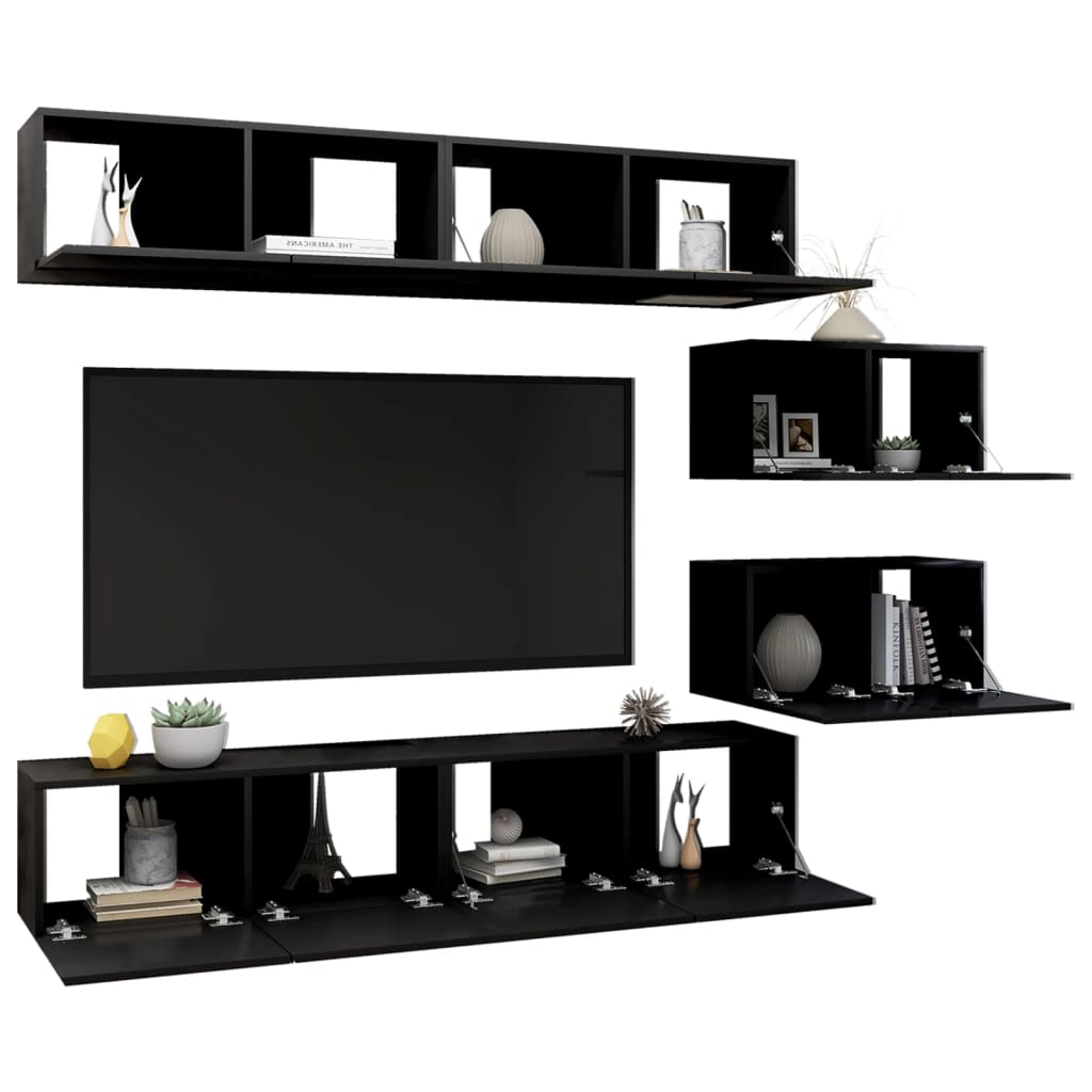 TV Living Room Set 6 pièces synthétisées noirs noirs noirs