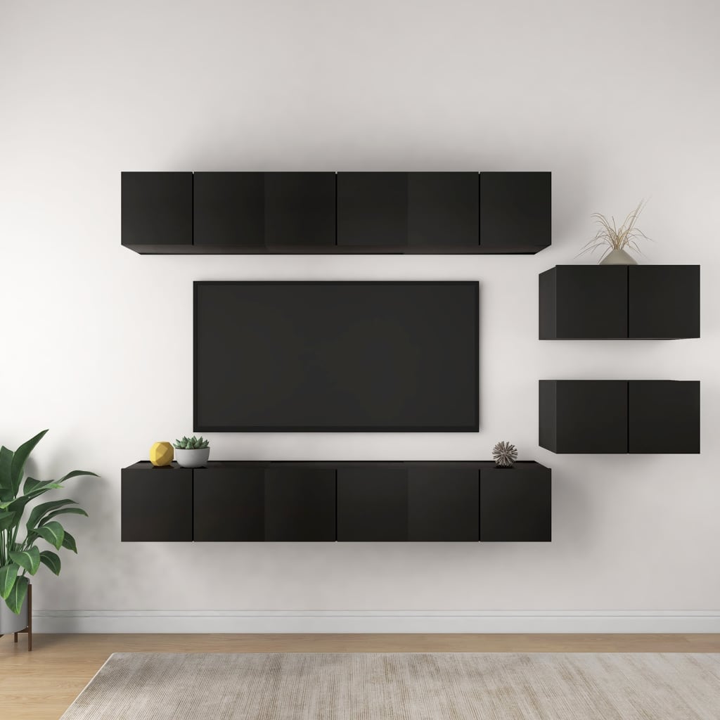 Vetonek Set de muebles de TV salón 8 piezas madera contrachapada negro