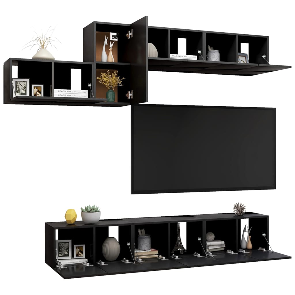 Black engineering tv lounge furniture set 7 pieces