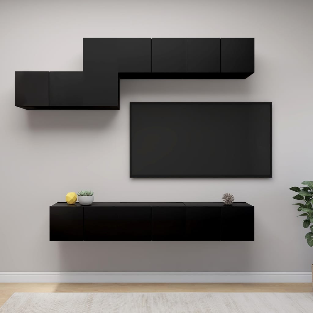 Vetonek Set de muebles de salón TV 7 piezas madera de ingeniería negro