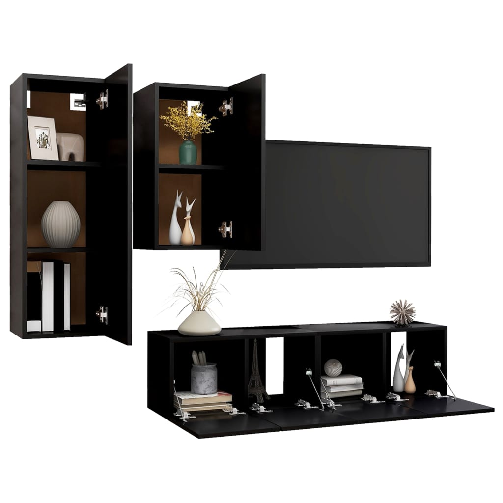 Set de muebles de salón TV 4 piezas madera sintetizada Nexus negro