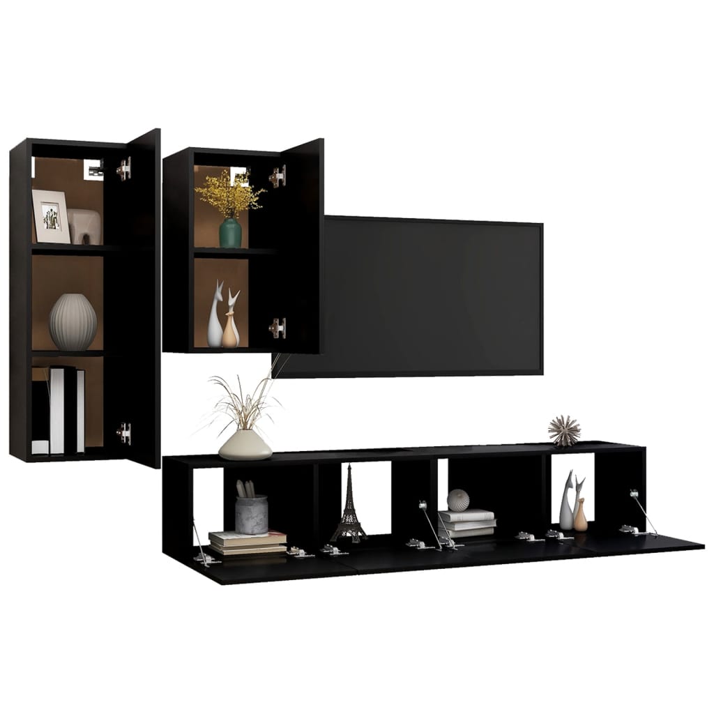 TV furniture set 4 pieces black wood