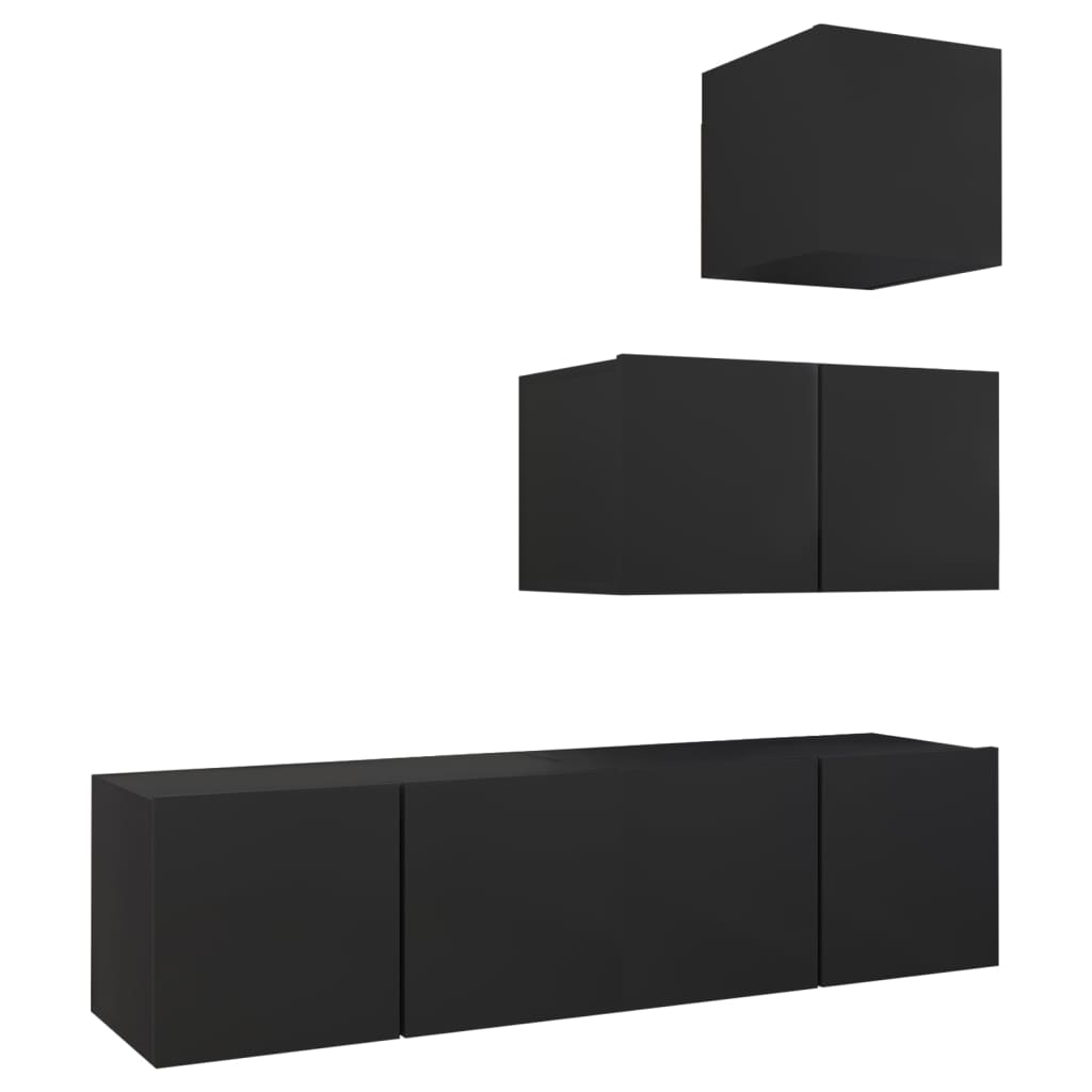 Set de muebles de salón TV 4 piezas madera de ingeniería negro vidaXL