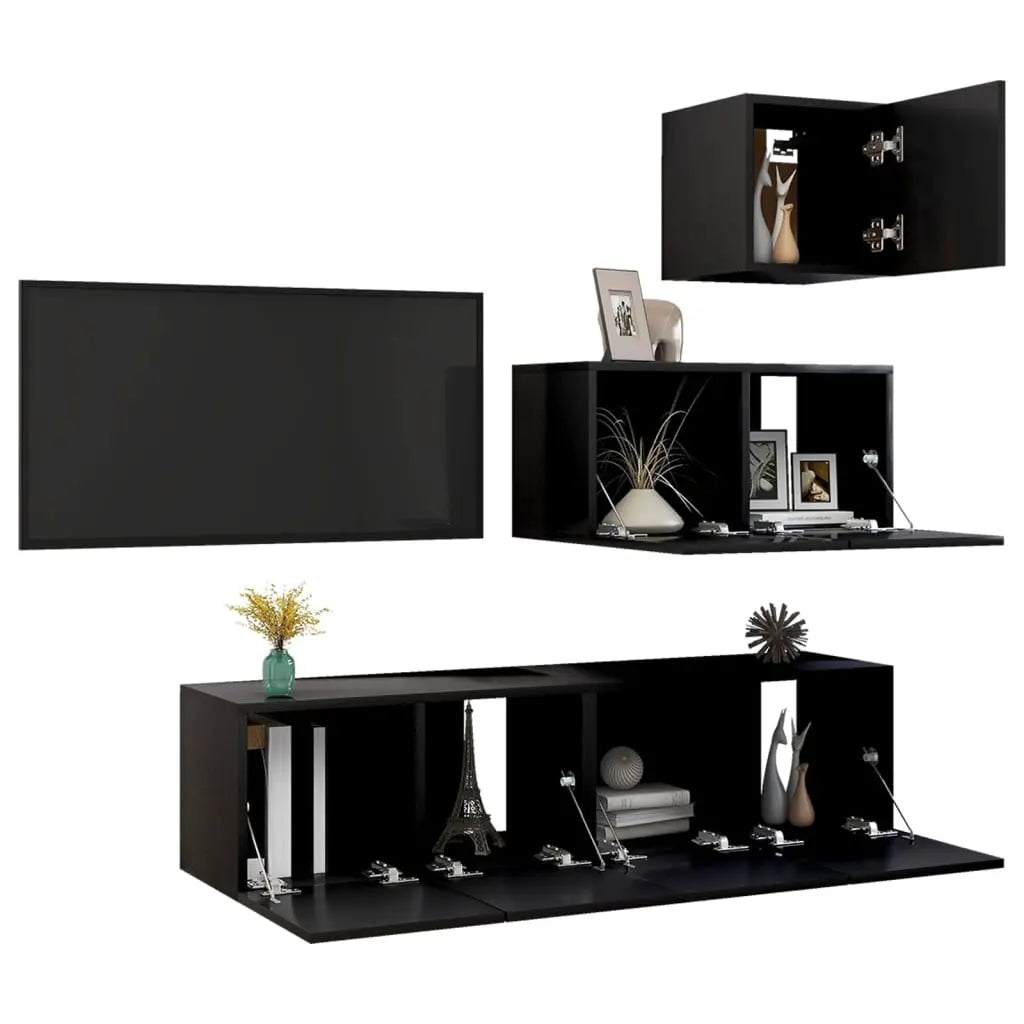 Set de muebles de salón TV 4 piezas madera de ingeniería negro Vetonek