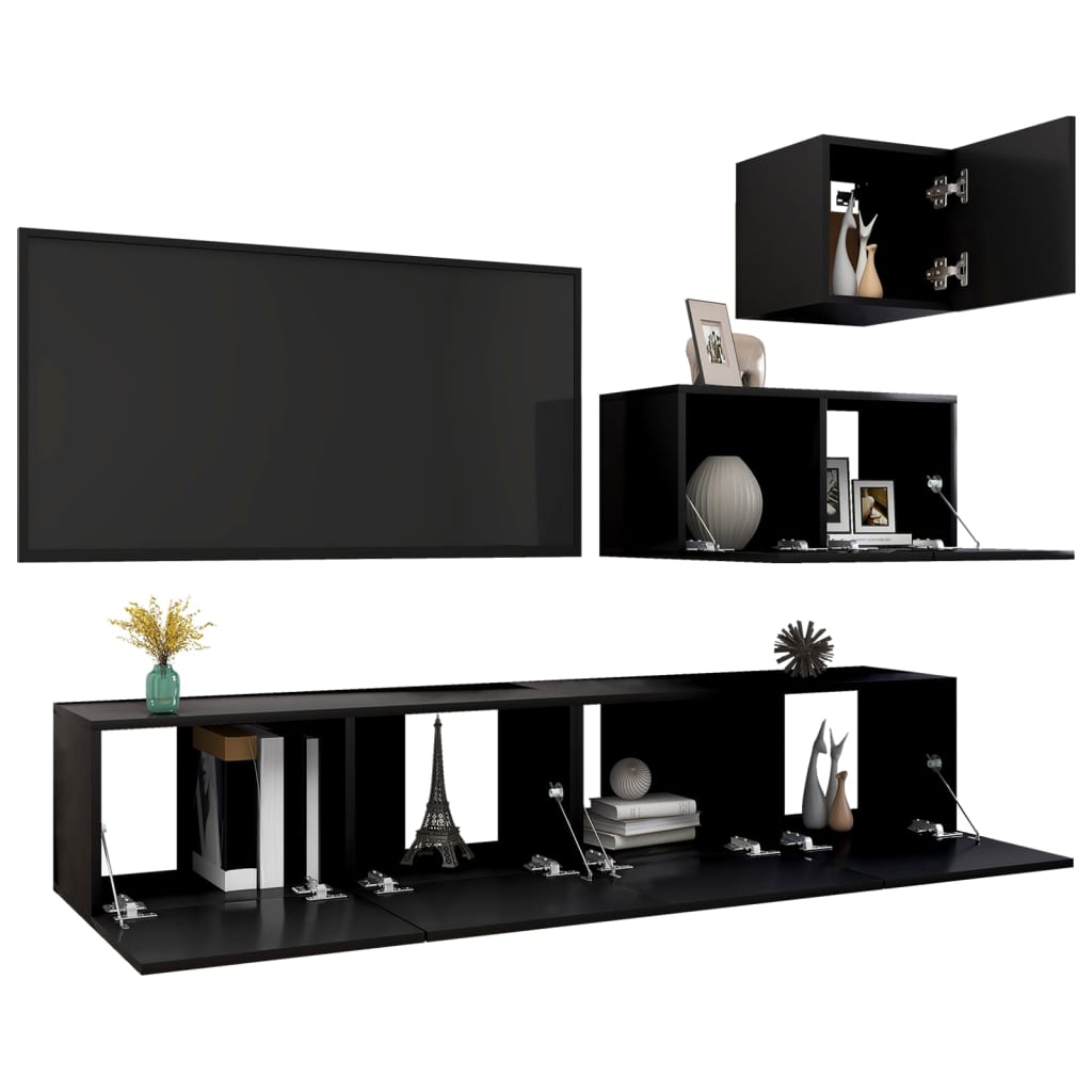 TV lounge furniture set 4 black engineering wood