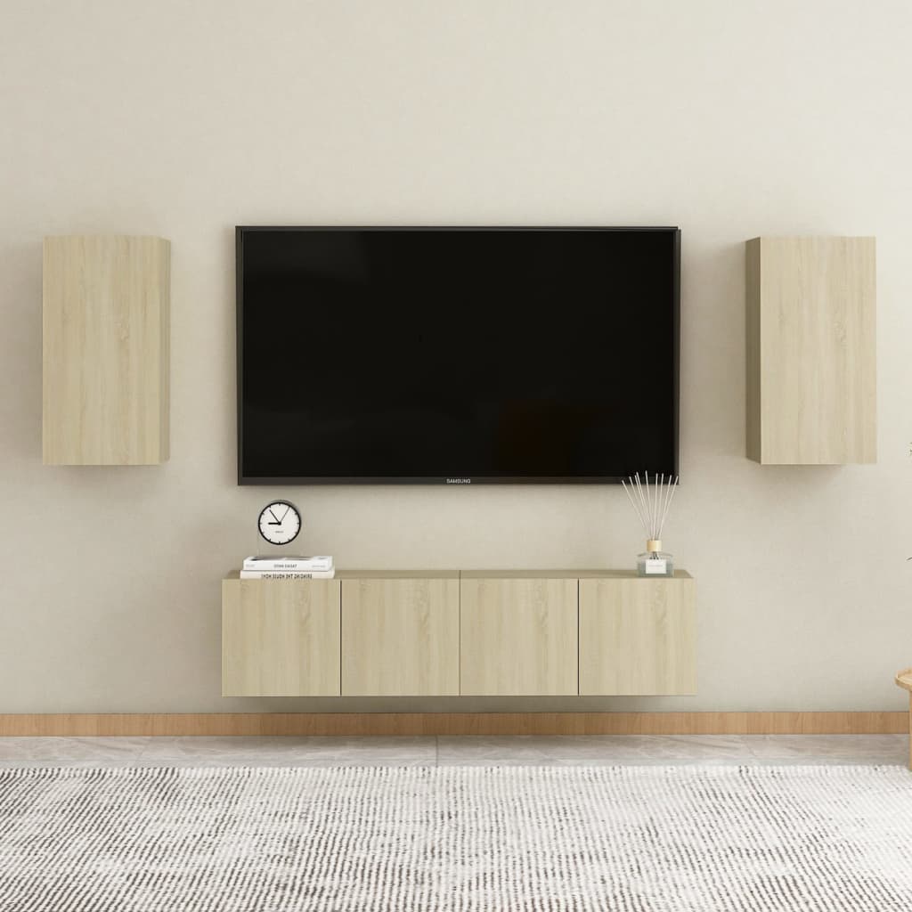 Vetonek Muebles de pared de TV 4 pzas aglomerado color roble Sonoma 