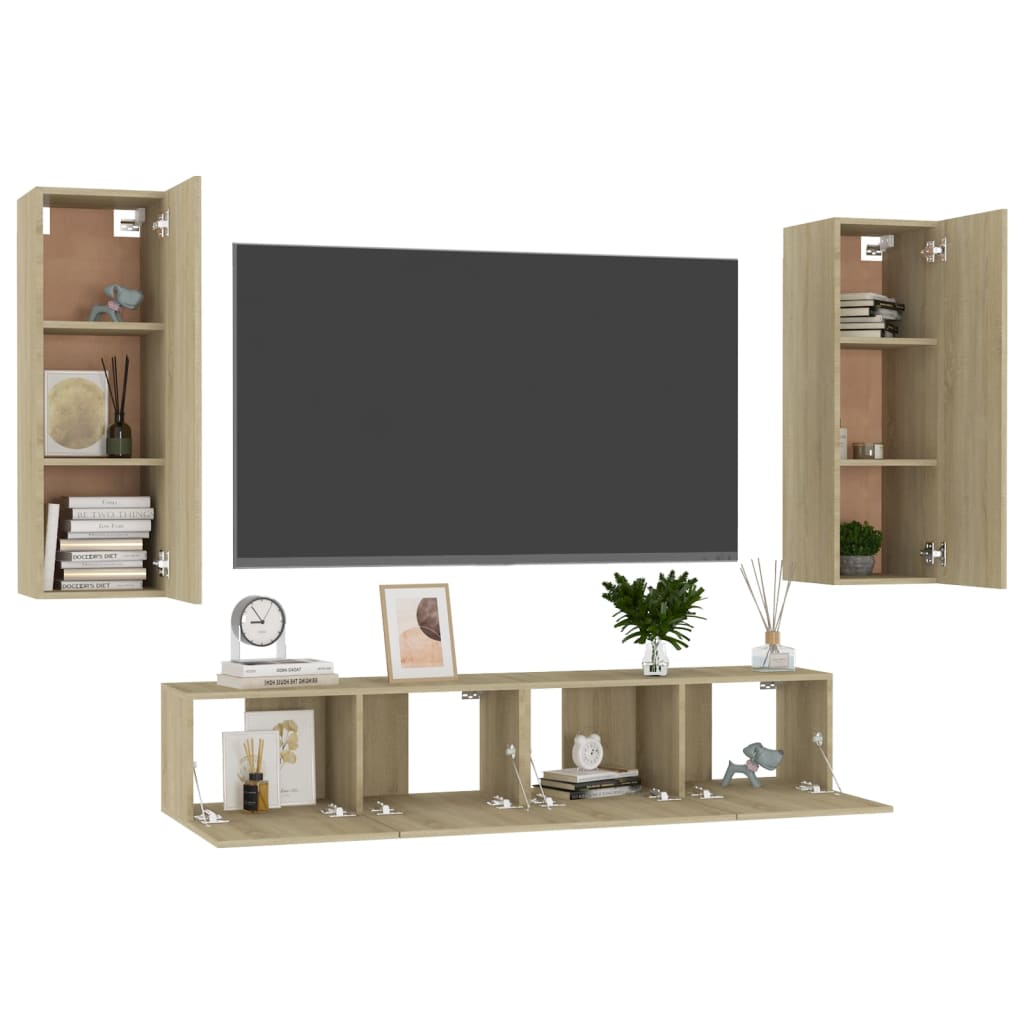 Conjunto de móveis TV 4 PCs sintetizados Wood Nexus Oak Sound