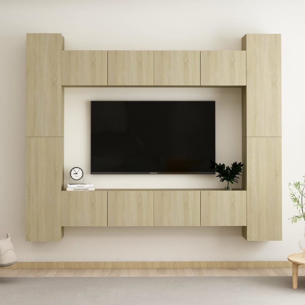 Vetonek Set de muebles salón TV 8 pzas madera ingeniería roble Sonoma