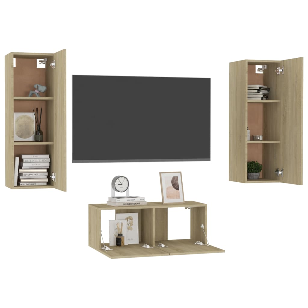 Set muebles de salón TV 3 pzas madera sintetizada Nexus roble Sonoma