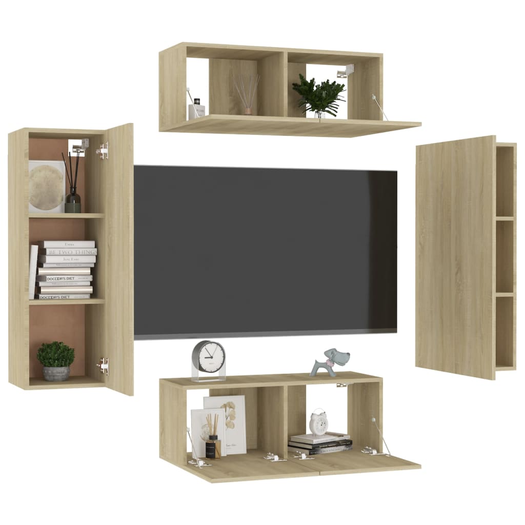 Conjunto de móveis TV 4 PCs sintetizados Wood Nexus Oak Sound