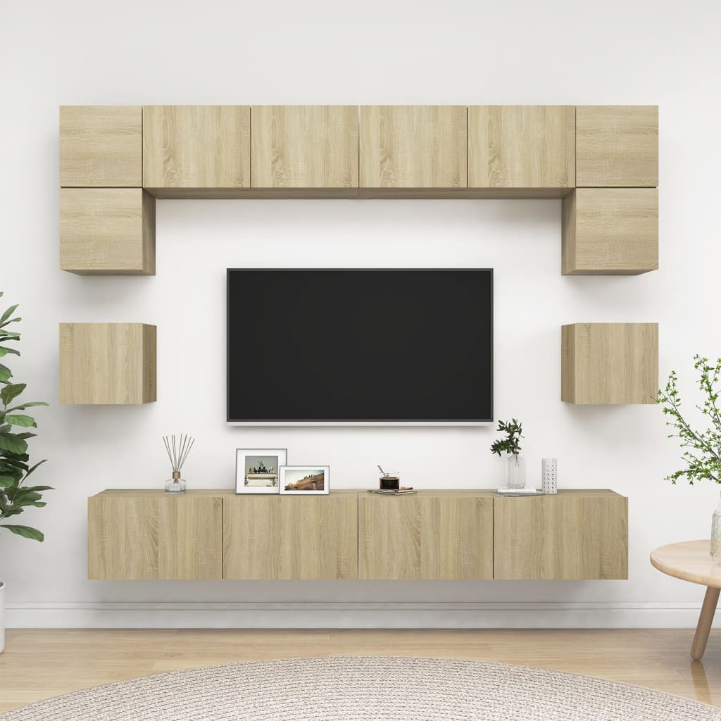 Vetonek Muebles de pared de TV 8 pzas aglomerado color roble Sonoma 