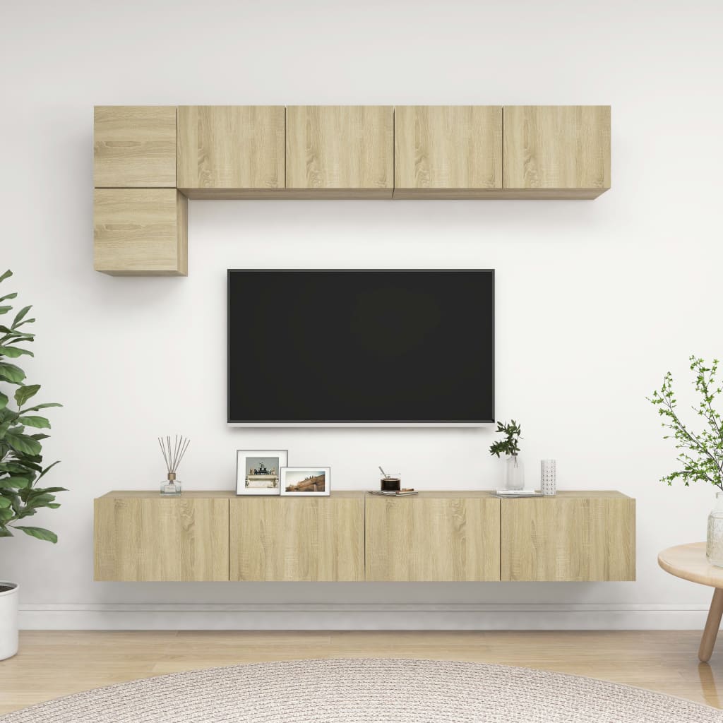 Vetonek Muebles de pared de TV 5 pzas aglomerado color roble Sonoma 