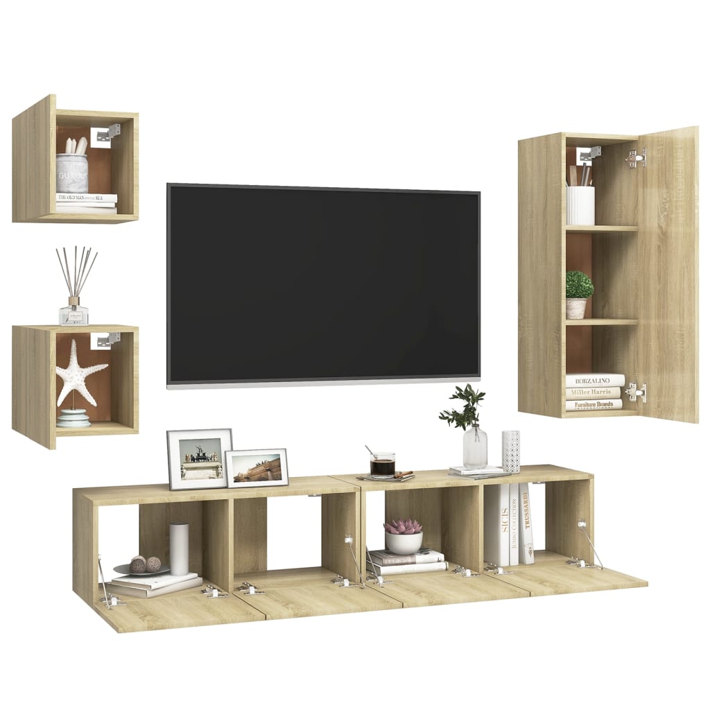 Set muebles de salón TV 5 pzas madera sintetizada Nexus roble Sonoma