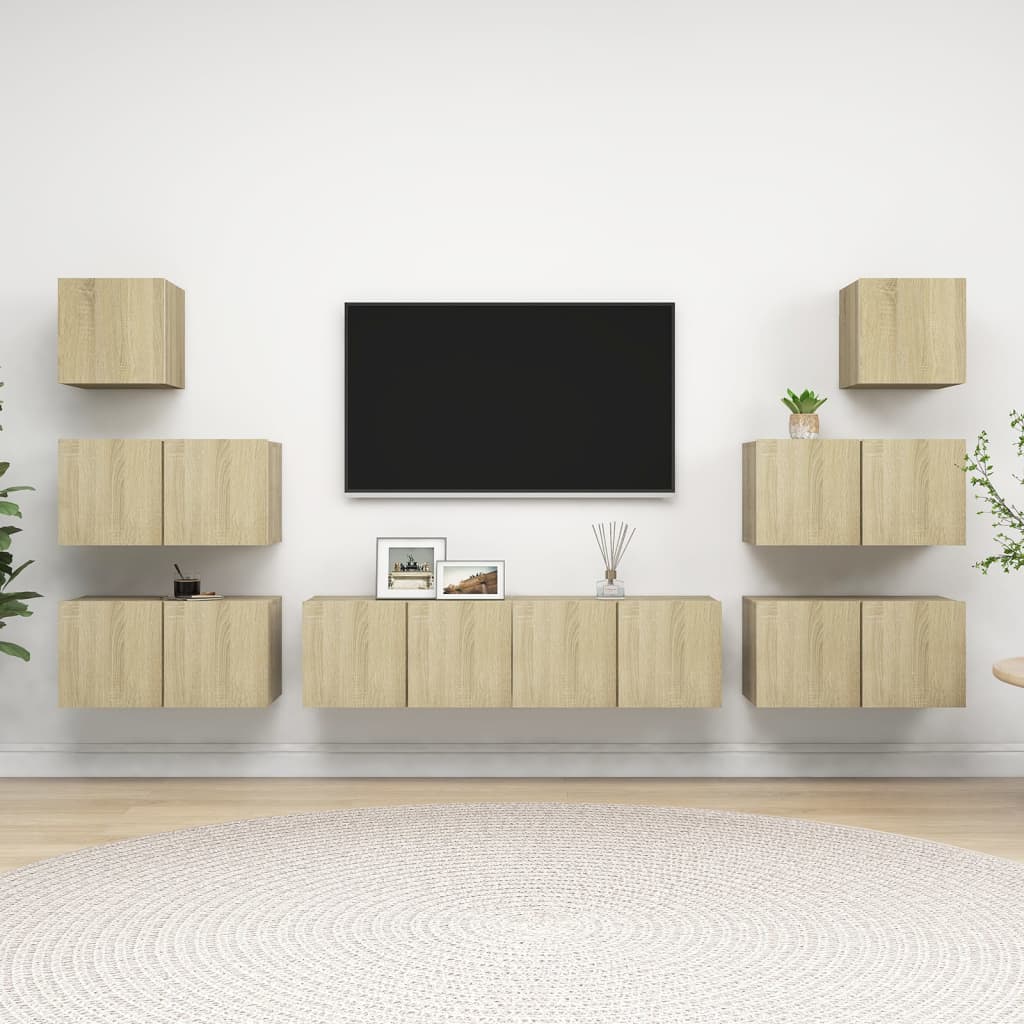 Vetonek Set de muebles salón TV 8 pzas madera ingeniería roble Sonoma