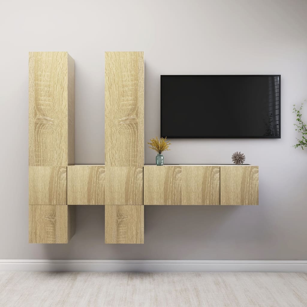 Vetonek Muebles de pared de TV 7 pzas aglomerado color roble Sonoma  