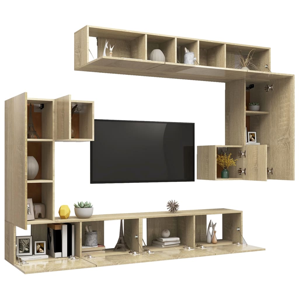 Furniture set for TV 8 pcs wooden wood Sonoma