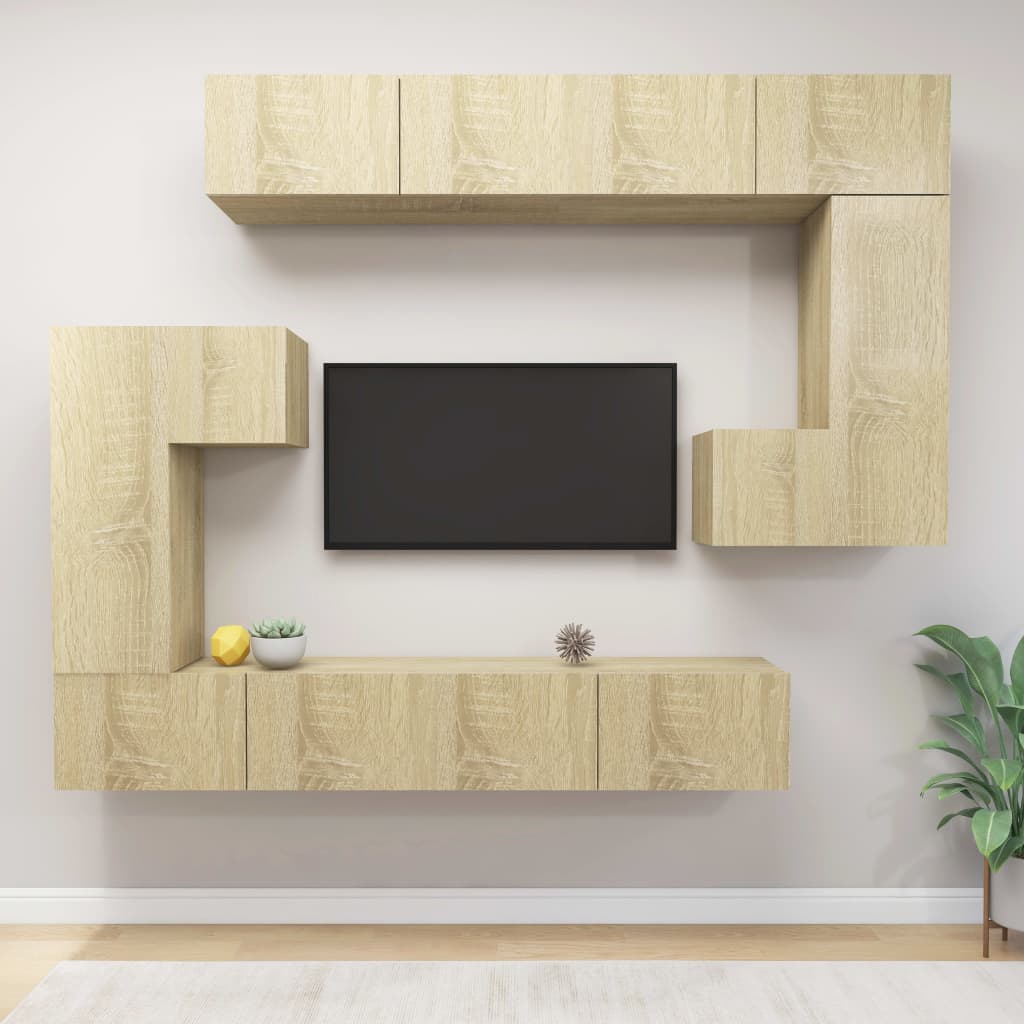 Vetonek Set de muebles para TV 8 pzas madera contrachapada roble Sonoma