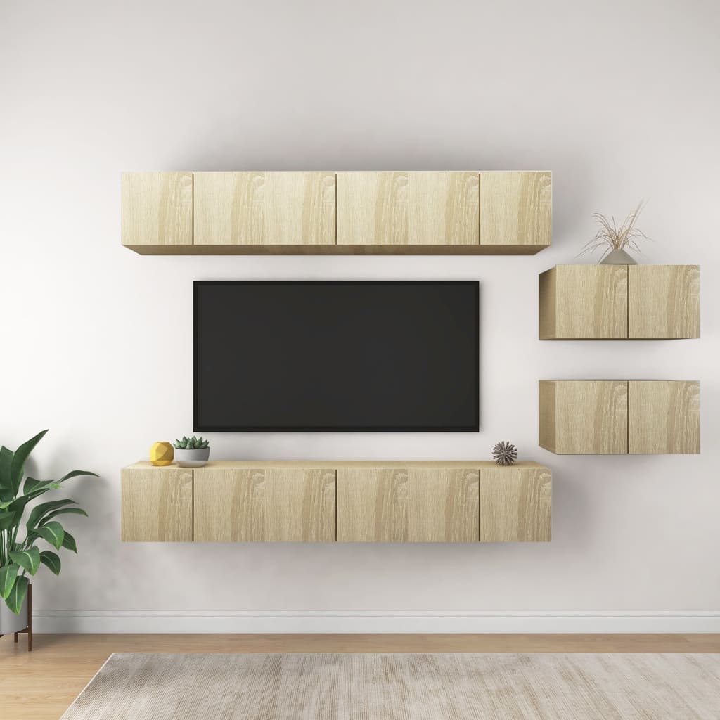 Vetonek Set de muebles salón TV 8 pzas madera ingeniería roble Sonoma