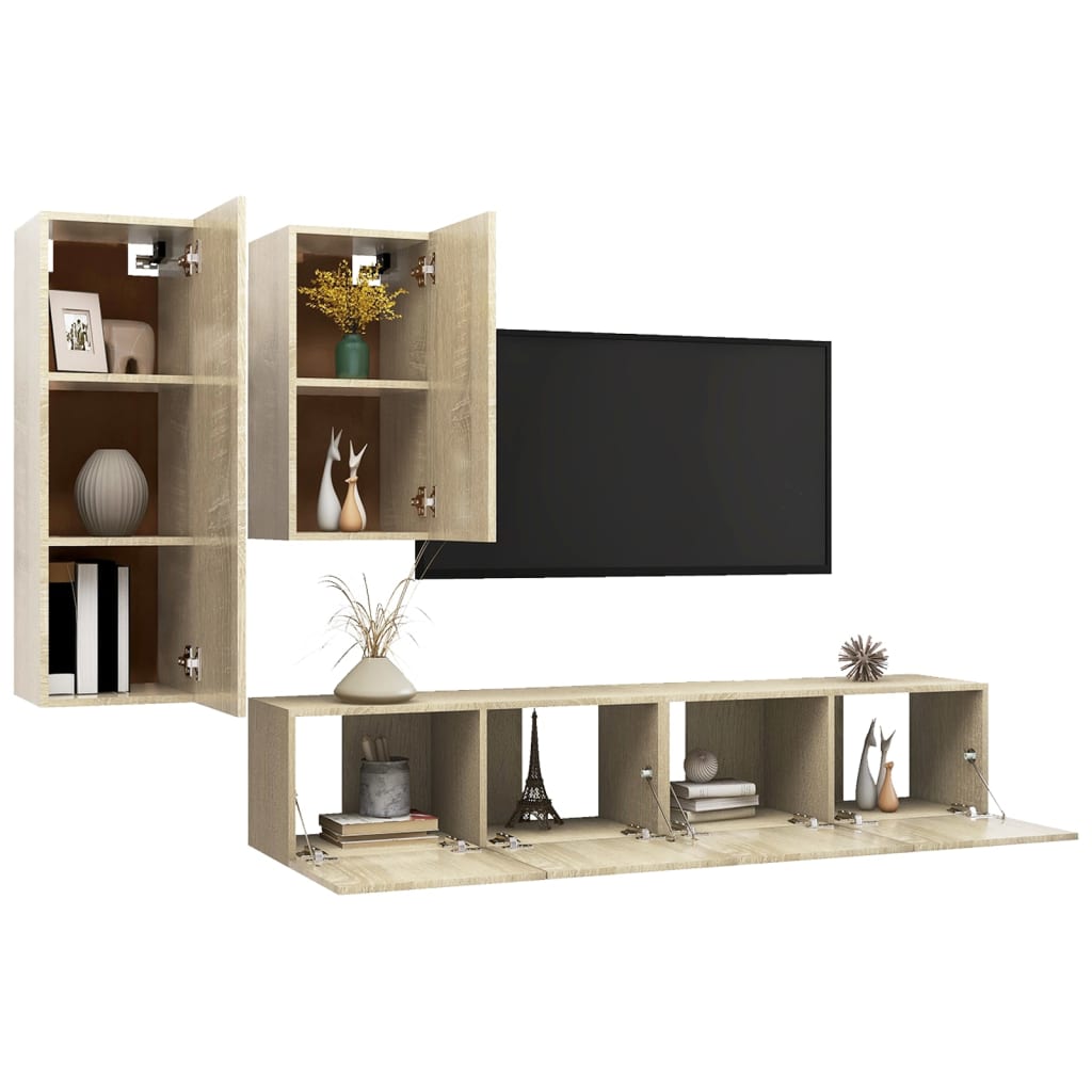 Set muebles de salón TV 4 piezas madera sintetizada Nexus roble Sonoma