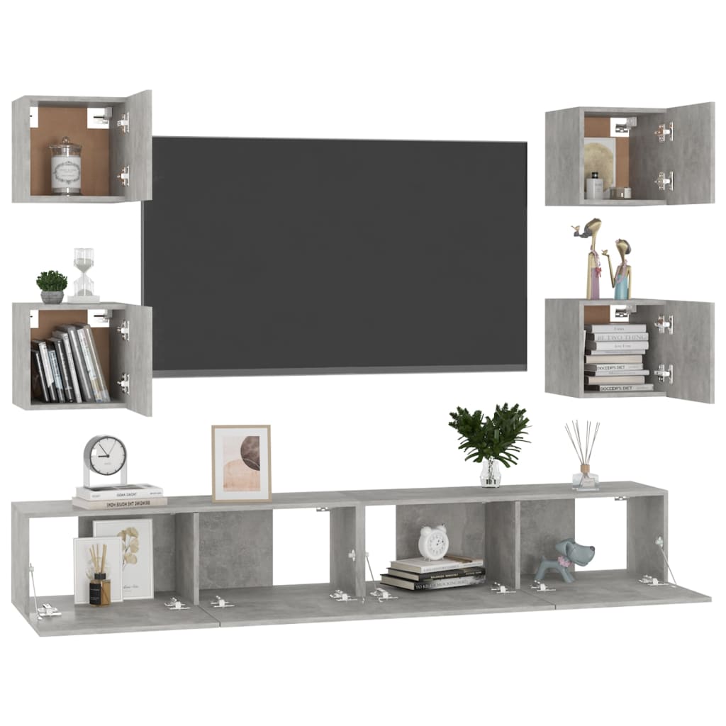 Set de muebles de TV 6 pzas madera gris hormigón vidaXL