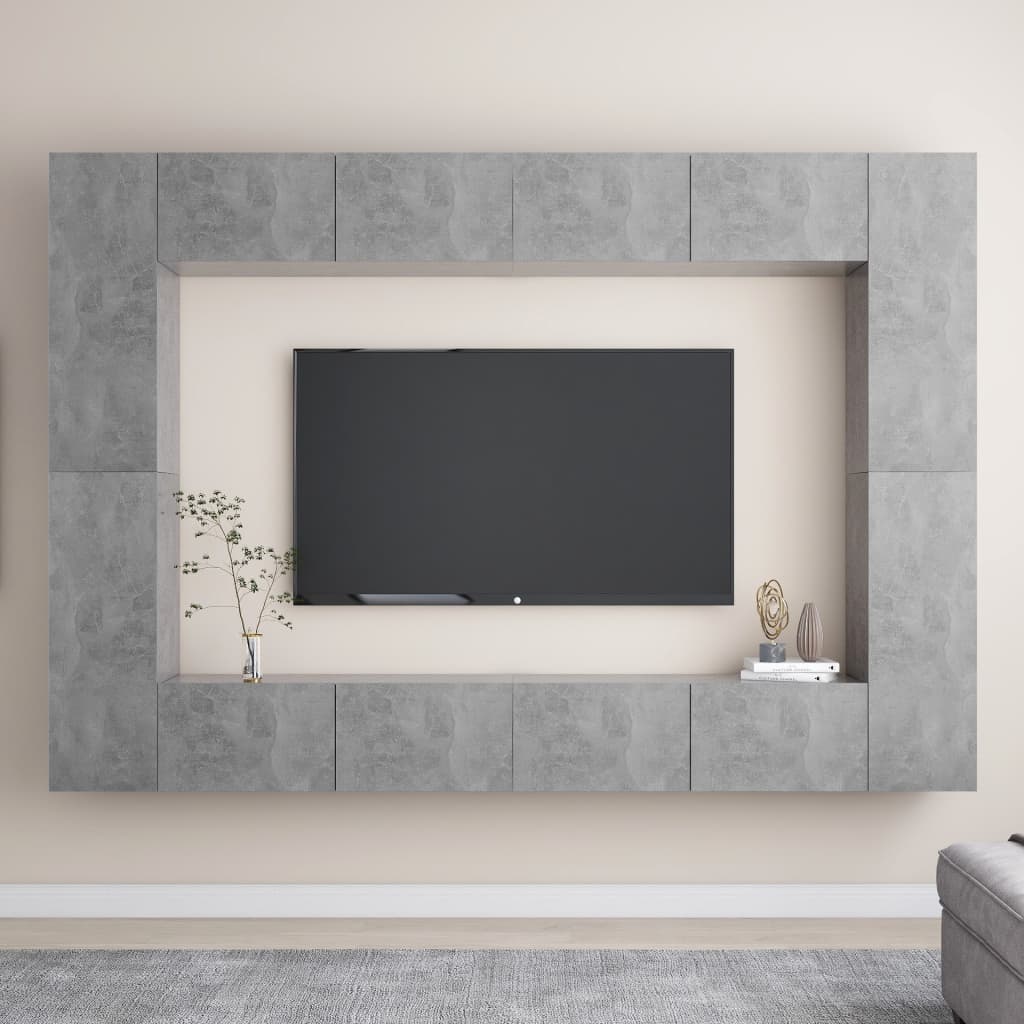 Vetonek Set muebles de salón TV 8 pzas madera ingeniería gris hormigón