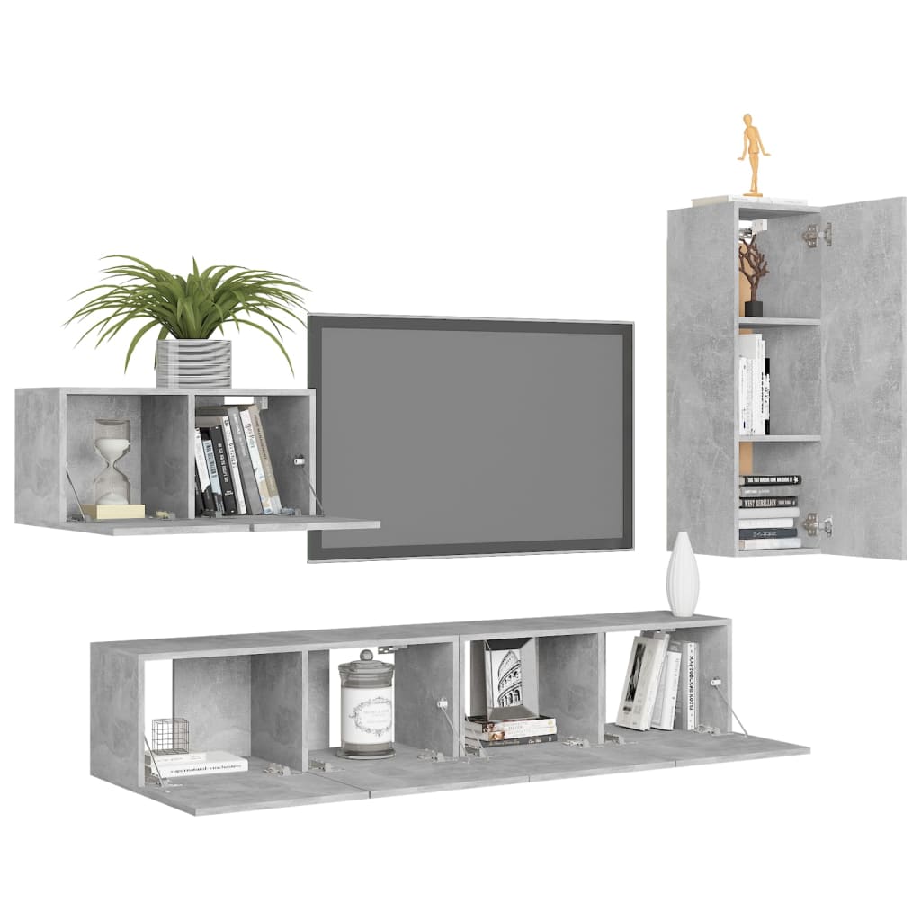 Set muebles de salón TV 4 pzas madera sintetizada Nexus gris hormigón