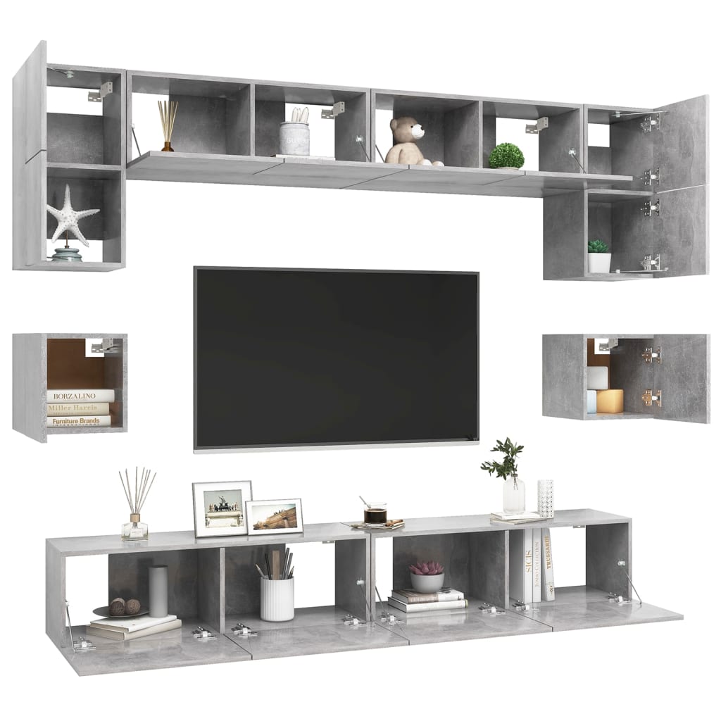 Set muebles de salón TV 8 pzas madera sintetizada Nexus gris hormigón vidaXL