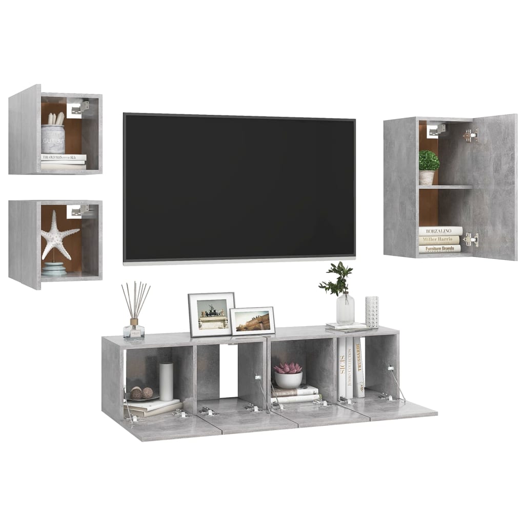 Conjunto de móveis de lounge 5 PCs sintetizados de madeira nexus cinza concreto