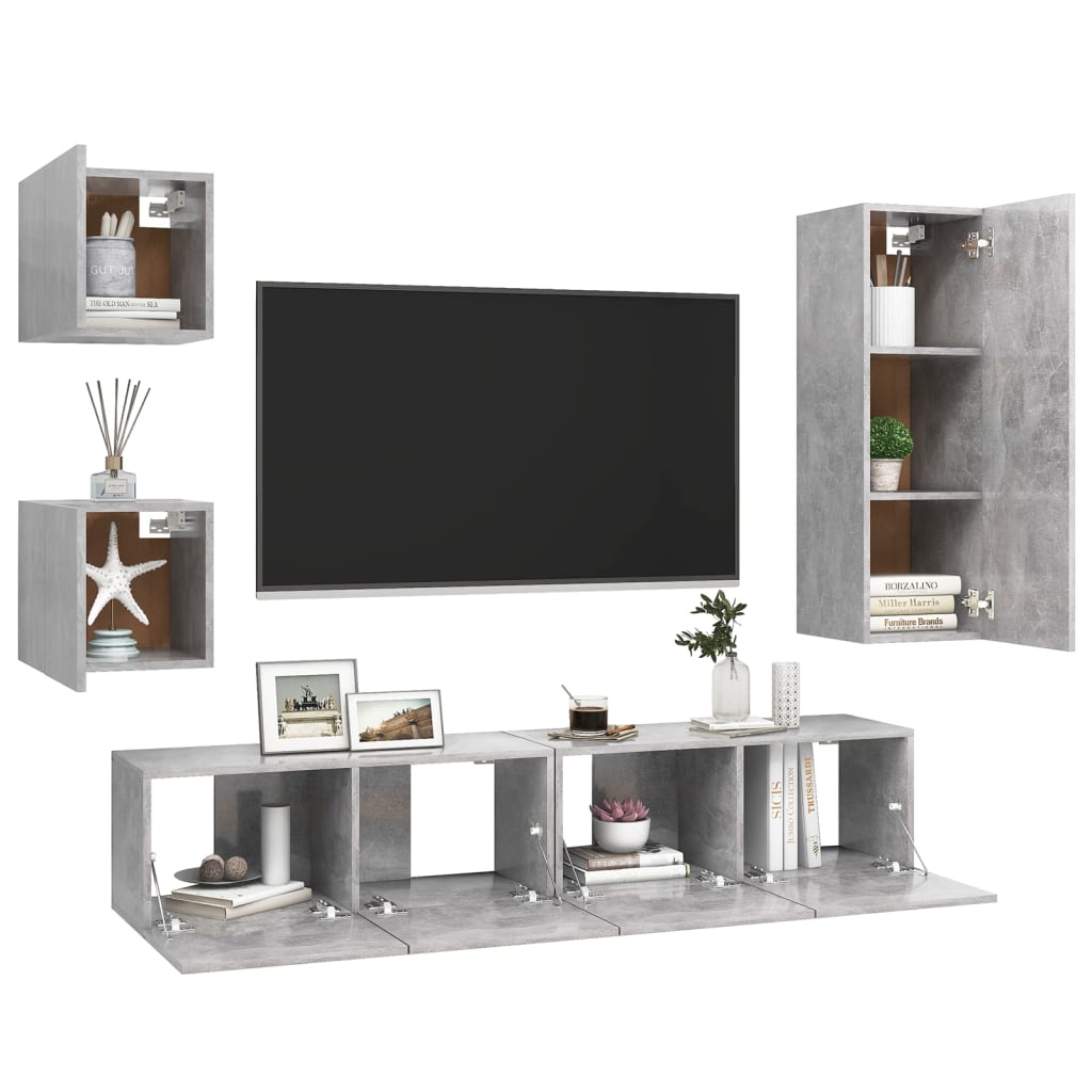 Set muebles de salón TV 5 pzas madera sintetizada Nexus gris hormigón