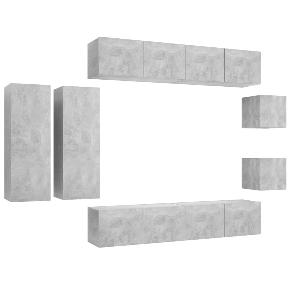 Set muebles de salón TV 8 pzas madera sintetizada Nexus gris hormigón vidaXL