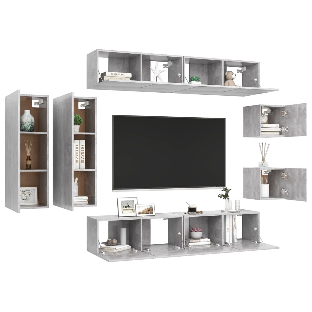 Set muebles de salón TV 8 pzas madera sintetizada Nexus gris hormigón vidaXL