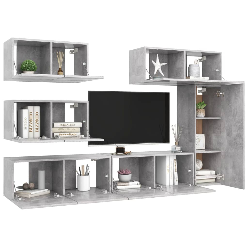 Set muebles de salón TV 6 pzas madera sintetizada Nexus gris hormigón