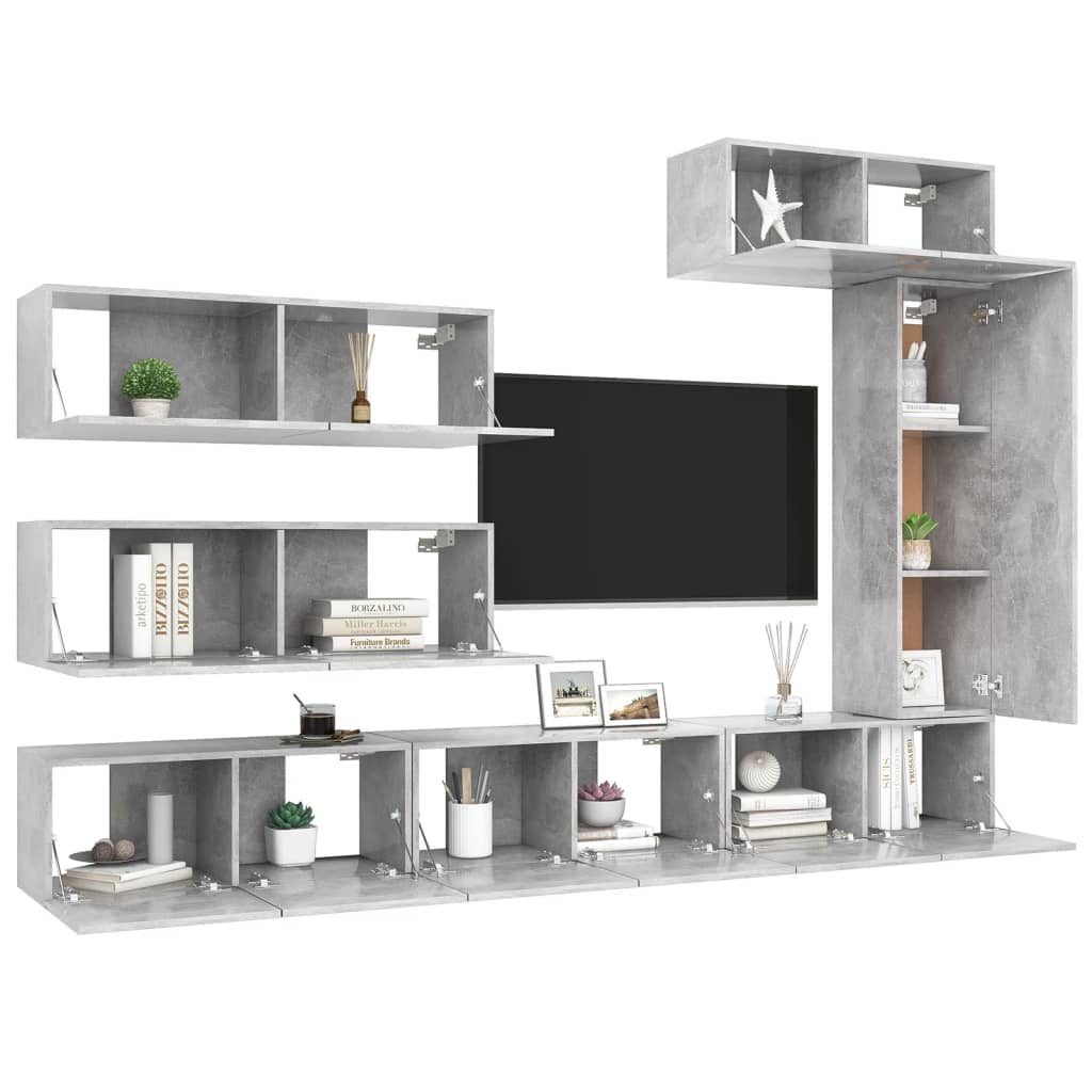 Set muebles de salón TV 7 pzas madera sintetizada Nexus gris hormigón