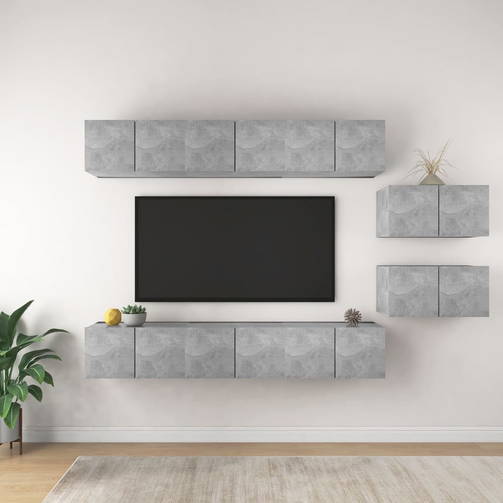 Vetonek Set muebles de salón TV 8 pzas madera ingeniería gris hormigón