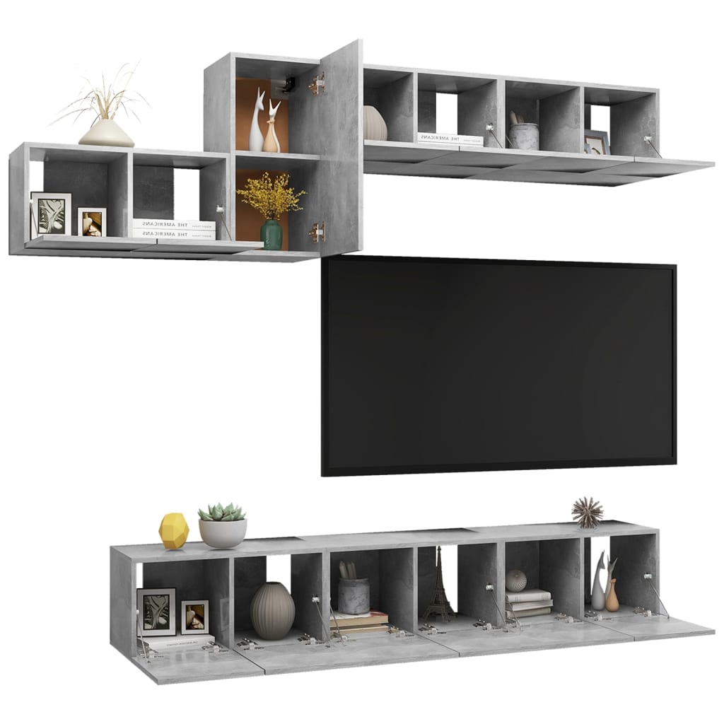 Set muebles de salón TV 7 pzas madera sintetizada Nexus gris hormigón