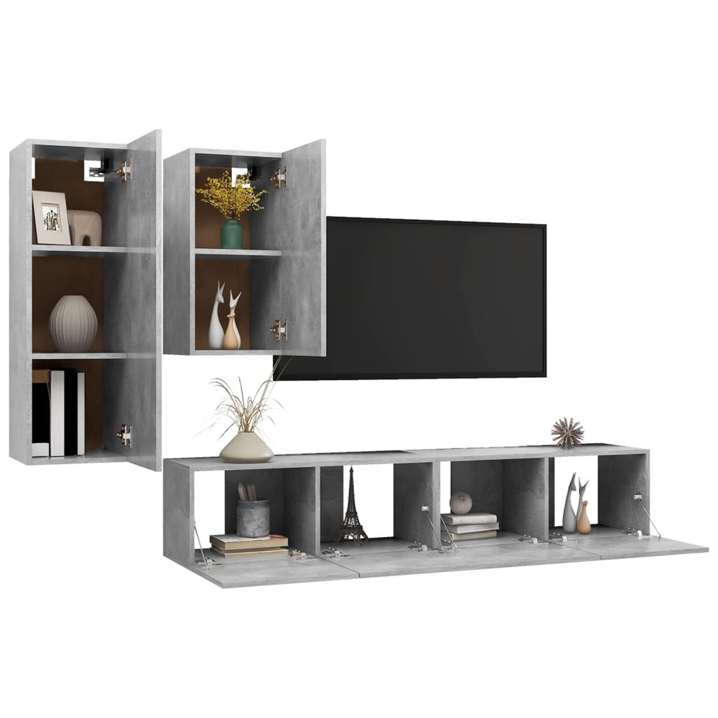 Set muebles de salón TV 4 pzas madera sintetizada Nexus gris hormigón vidaXL