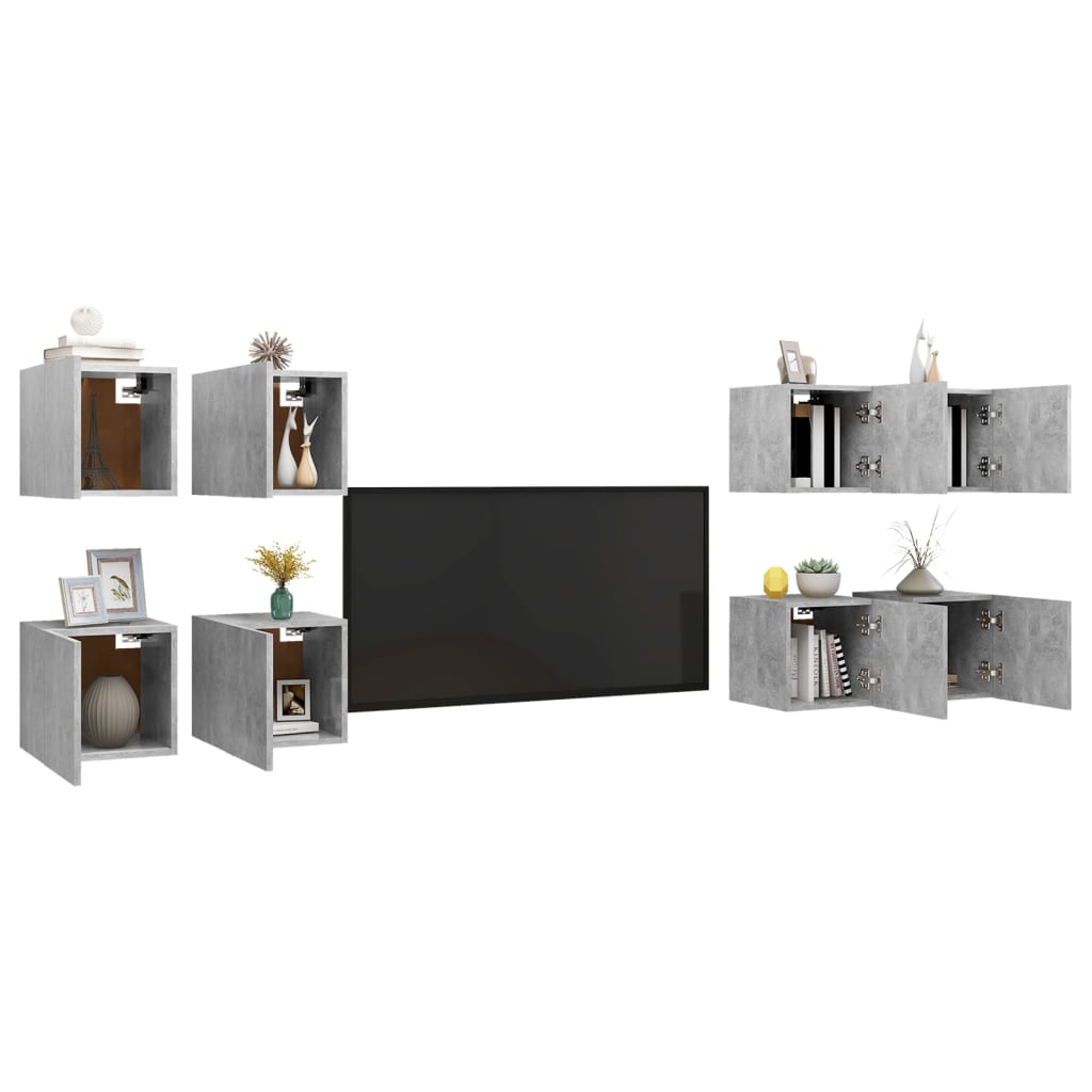 Muebles de TV de pared 8 piezas gris hormigón 30,5x30x30 cm vidaXL