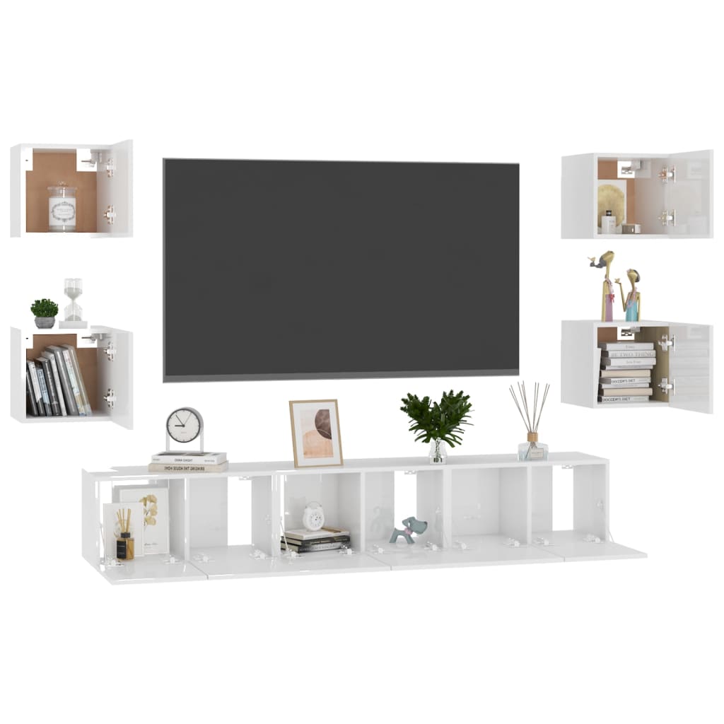 Muebles de salón 7 pzas madera sintetizada Nexus blanco brillo