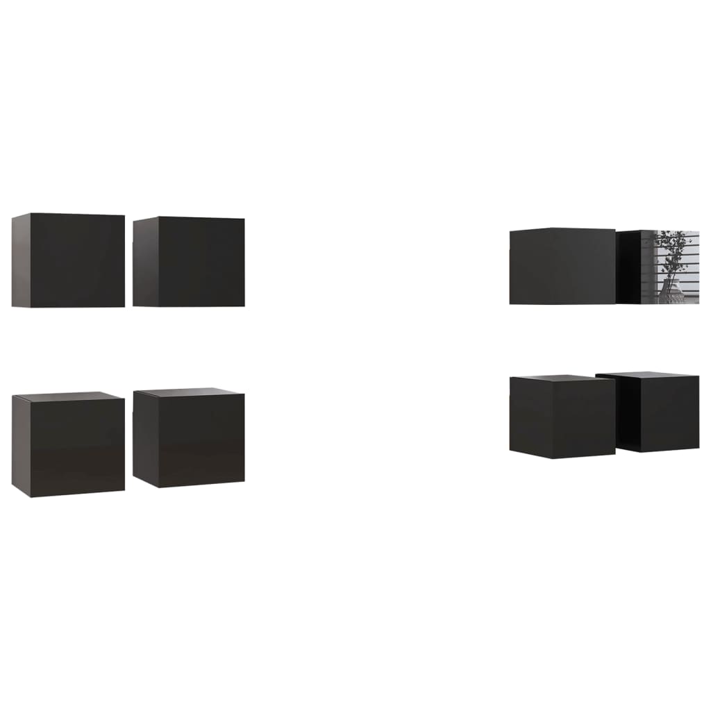 Muebles de pared para TV 8 uds negro con brillo 30,5x30x30 cm vidaXL