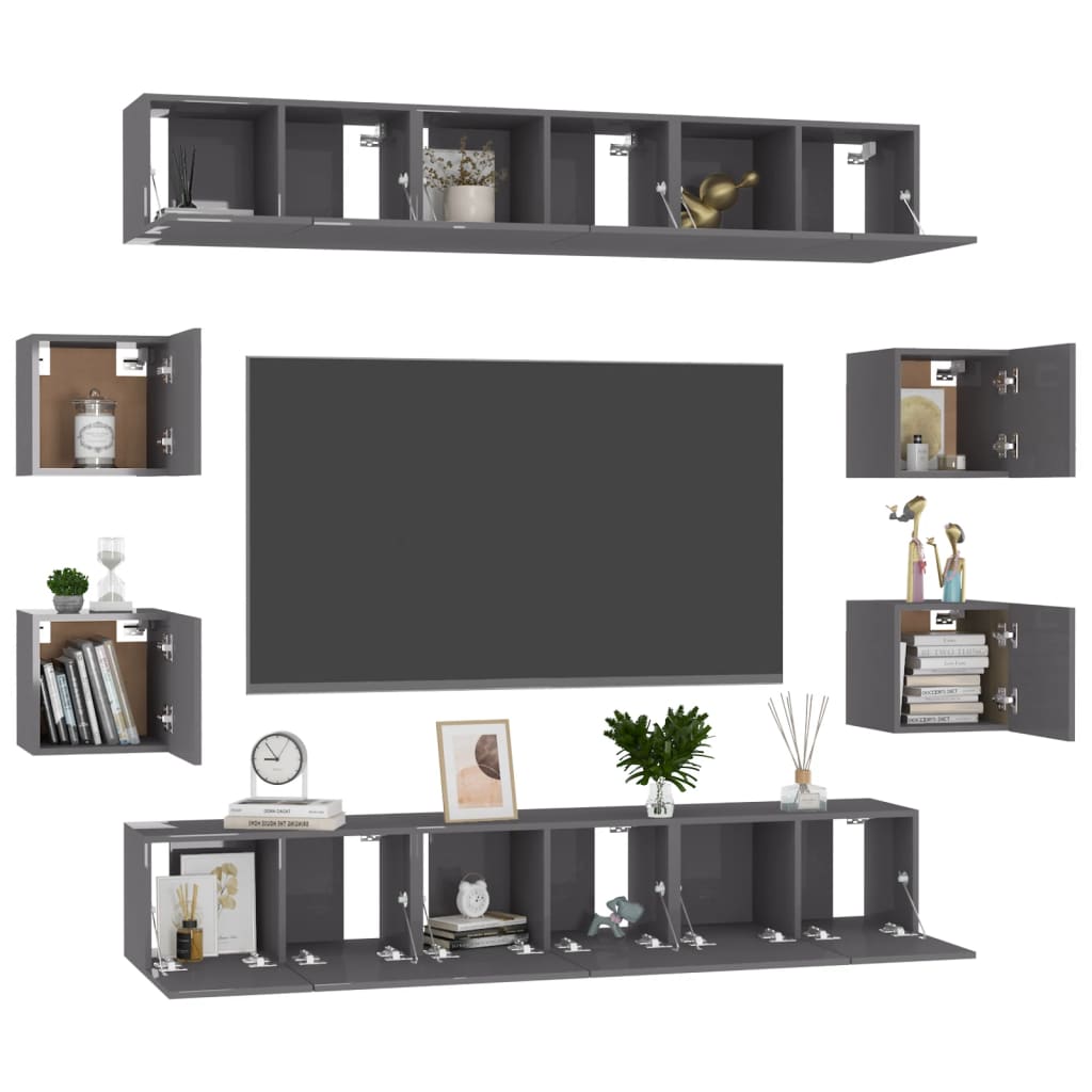 ROOM TV FURNITURE 10 PCAS GRAY ENGINEERING WOOD