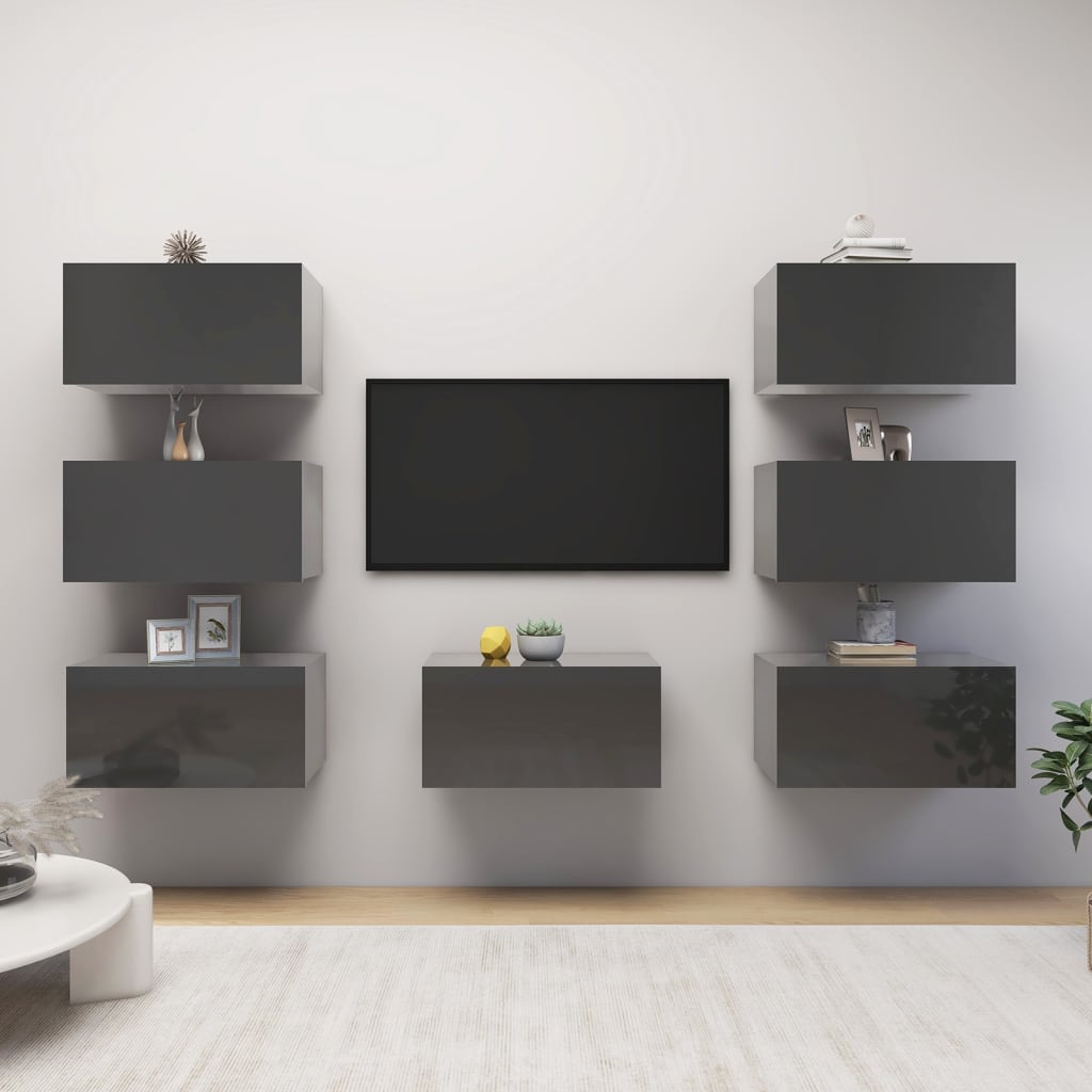 Vetonek Muebles para TV 7 uds aglomerado gris brillante 30,5x30x60 cm